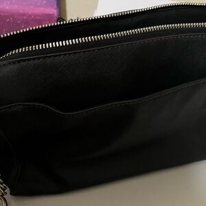 Liz Claiborne Black and Rose Gold Floral Accent Crossbody Purse